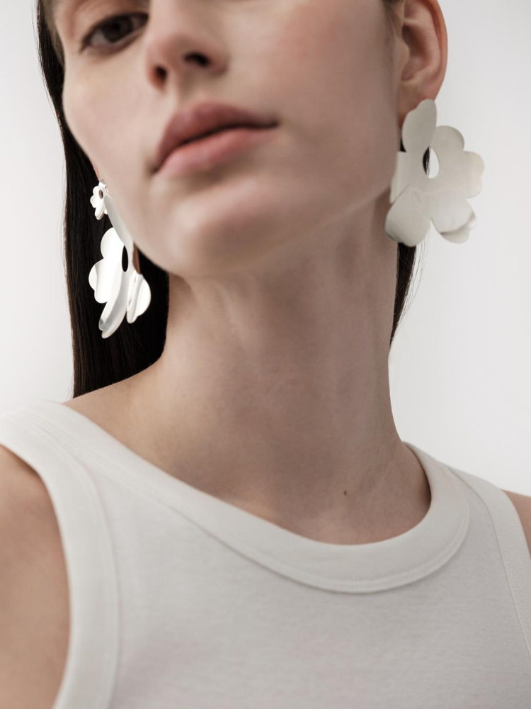 Unikko Large Earrings, $655, Unikko Small Earrings, $350, marimekko.com