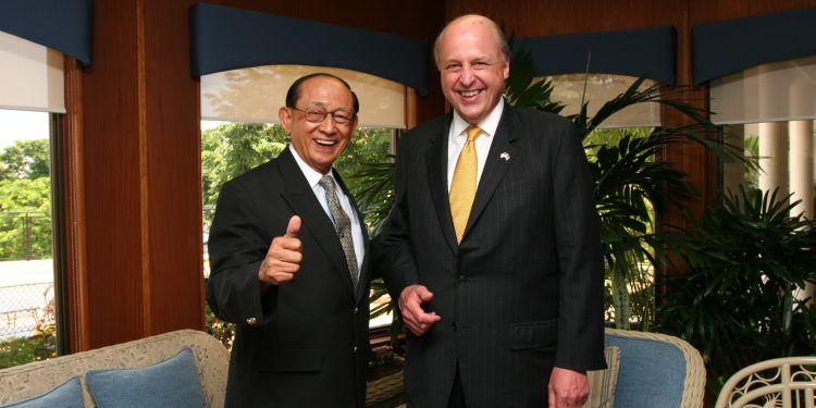 Reunion between Ambassador John D. Negroponte and former President Fidel V. Ramos, August 2007. Then Deputy Secretary of State Negroponte led the U.S. delegation in the Post Ministerial Conference and the ASEAN Regional Forum in Manila. Photo courtesy of the U.S. Embassy, Philippines.