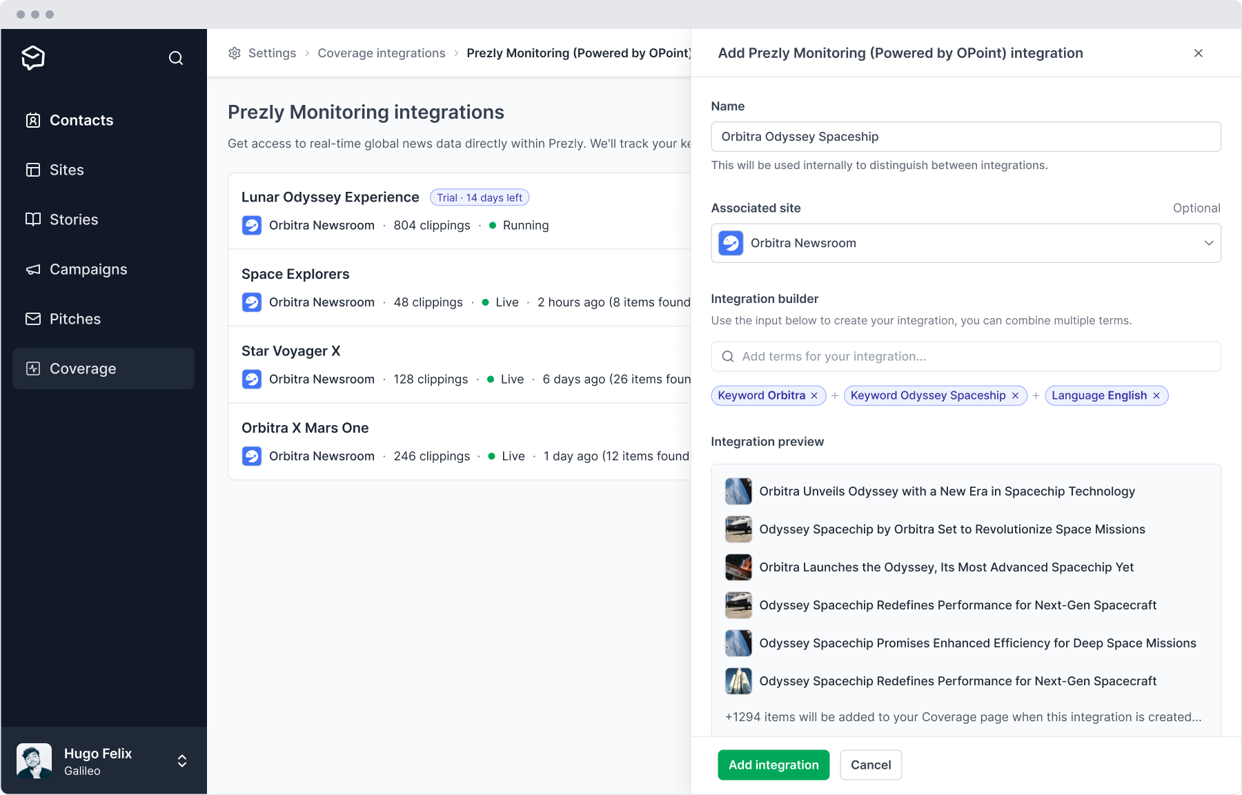 Prezly's media monitoring tool lets you automatically track news mentions.