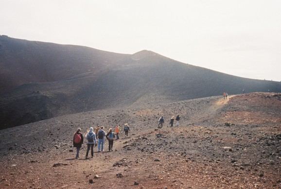 Climbing up Eldfell volcano (which means “Hill of Fire” in Icelandic) on Heimaey island in Iceland