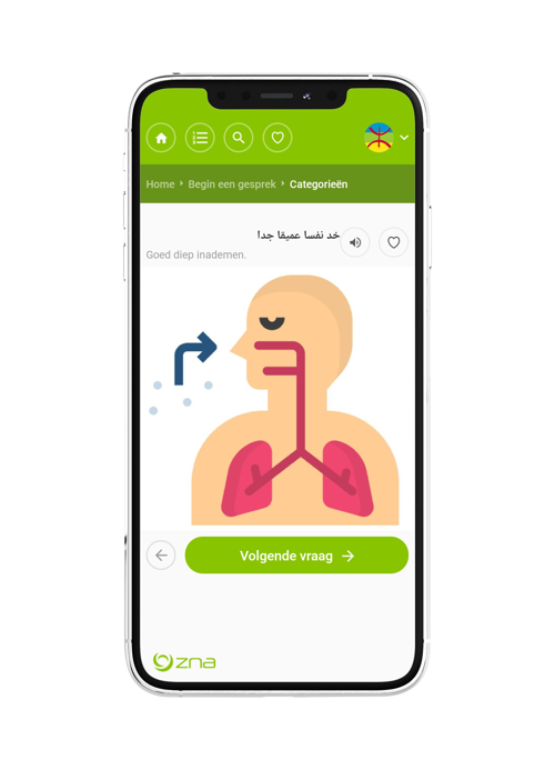 ZNA taalapp: voorbeeld van een instructie aan de patiënt.