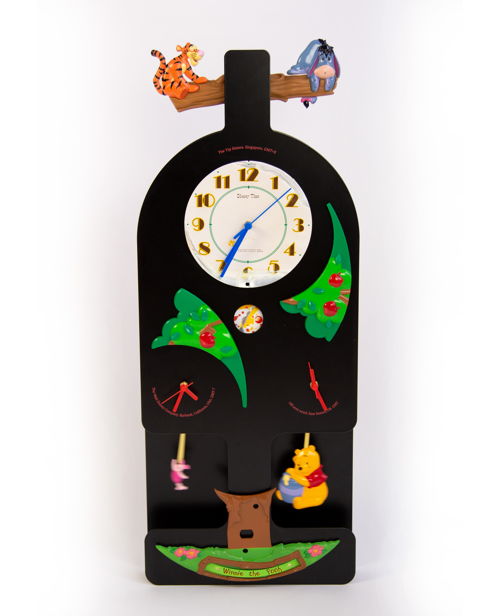 Winnie the Pooh Clock – broken clock (left) and repaired (right), part of R for Repair 2022. Imagery by Zuketa Film Production