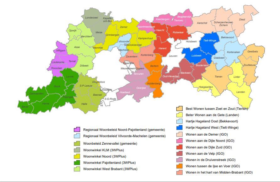 Overzicht van alle intergemeentelijke samenwerkingsverbanden voor wonen in de provincie Vlaams-Brabant