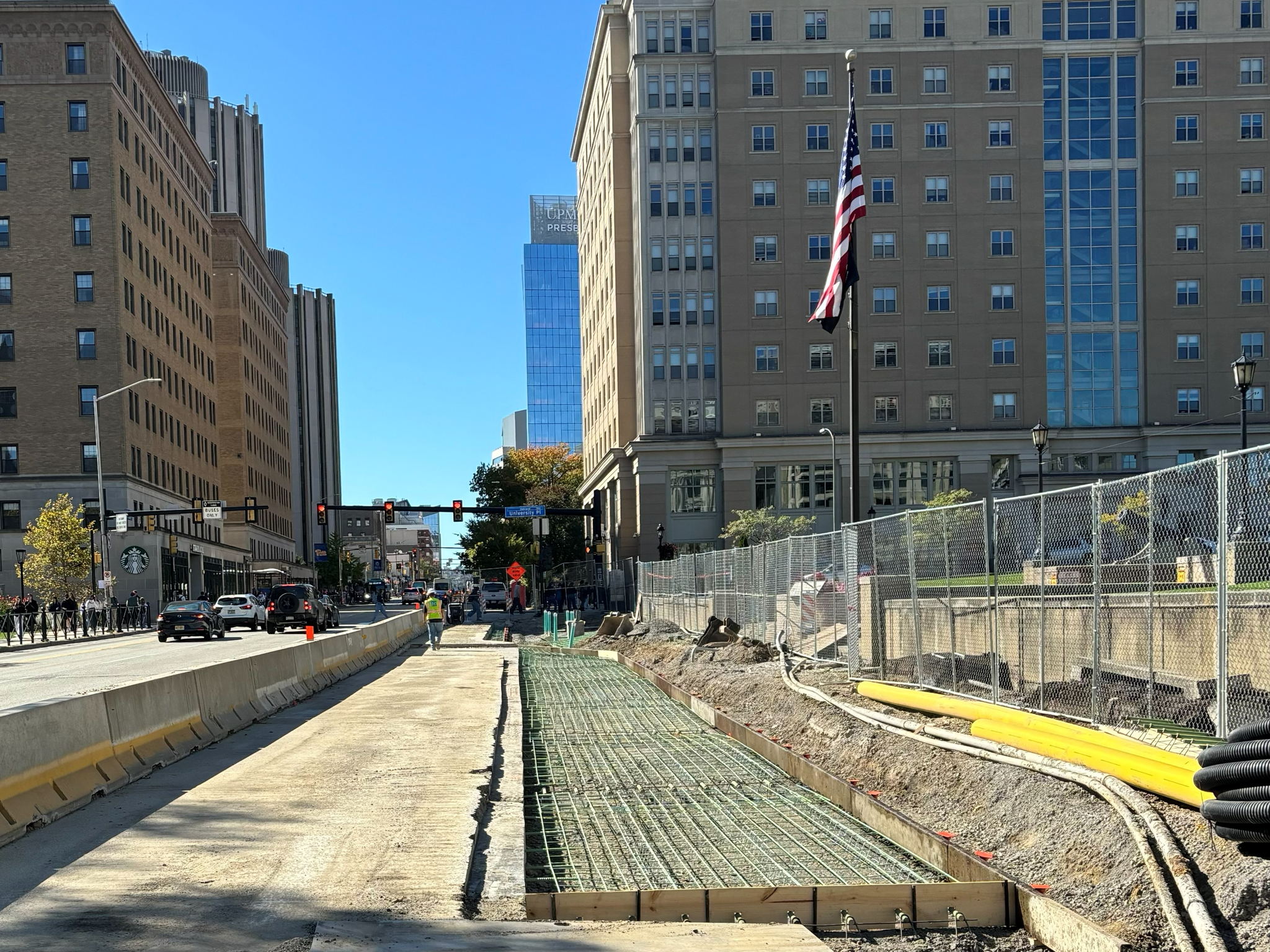 Wood frame with steel reinforcement recently installed at Fifth Avenue and Bigelow Boulevard