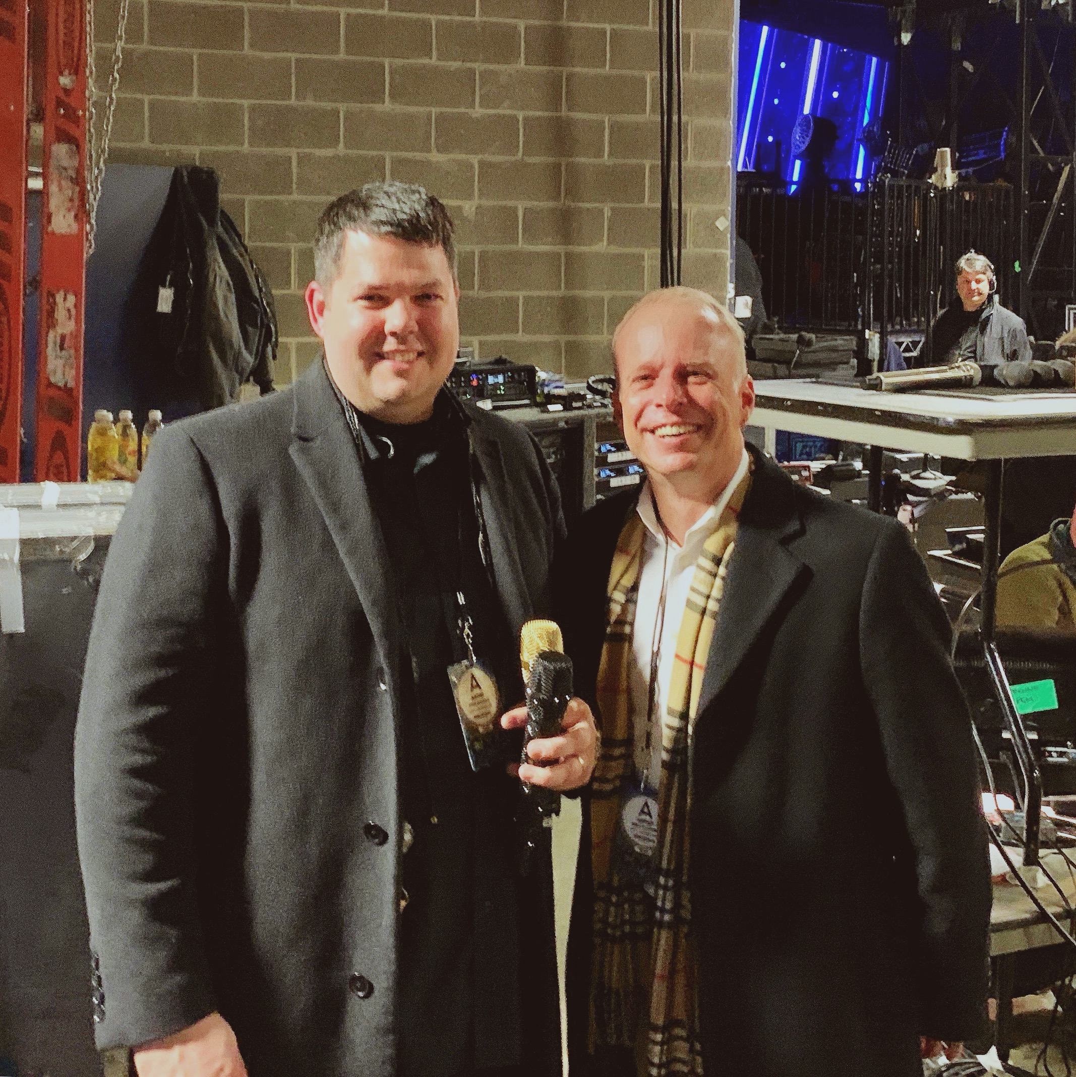 Lady Antebellum audio team:
Pete Bowman (L), monitor engineer and Brett “Scoop” Blanden, FOH
(Photo: Tim Moore) Lady Antebellum audio team:
Pete Bowman (L), monitor engineer and Brett “Scoop” Blanden, FOH
(Photo: Tim Moore)