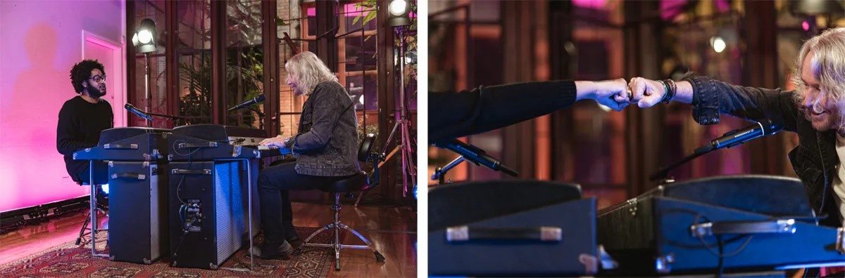 El ganador del Grammy Latino Emicida y Marcos Valle realizaron un dueto en un estudio, ambos utilizaron transmisores SKM 9000 con cápsulas MD 9245 y ambos, in-ears G4. Crédito de imagen: Leo Sang. El ganador del Grammy Latino Emicida y Marcos Valle realizaron un dueto en un estudio, ambos utilizaron transmisores SKM 9000 con cápsulas MD 9245 y ambos, in-ears G4. Crédito de imagen: Leo Sang.