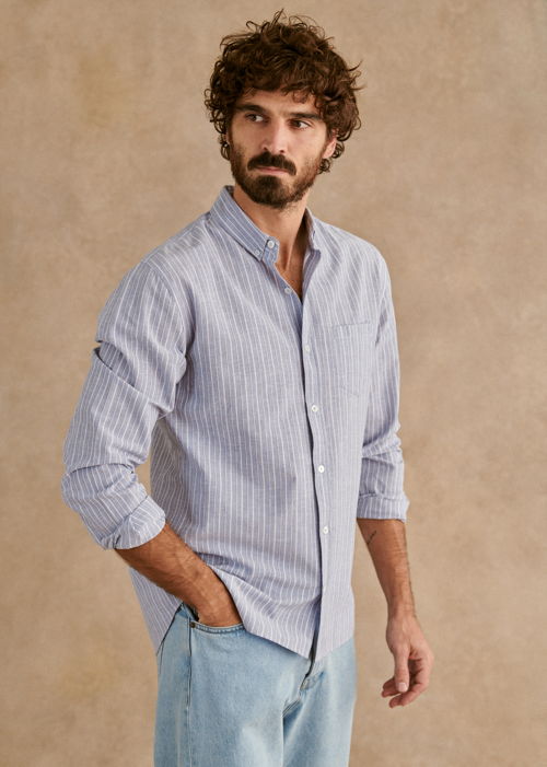 Octobre Editions - Chemise Charlie Coton Lin Bleu Rayures Blanches - 90€