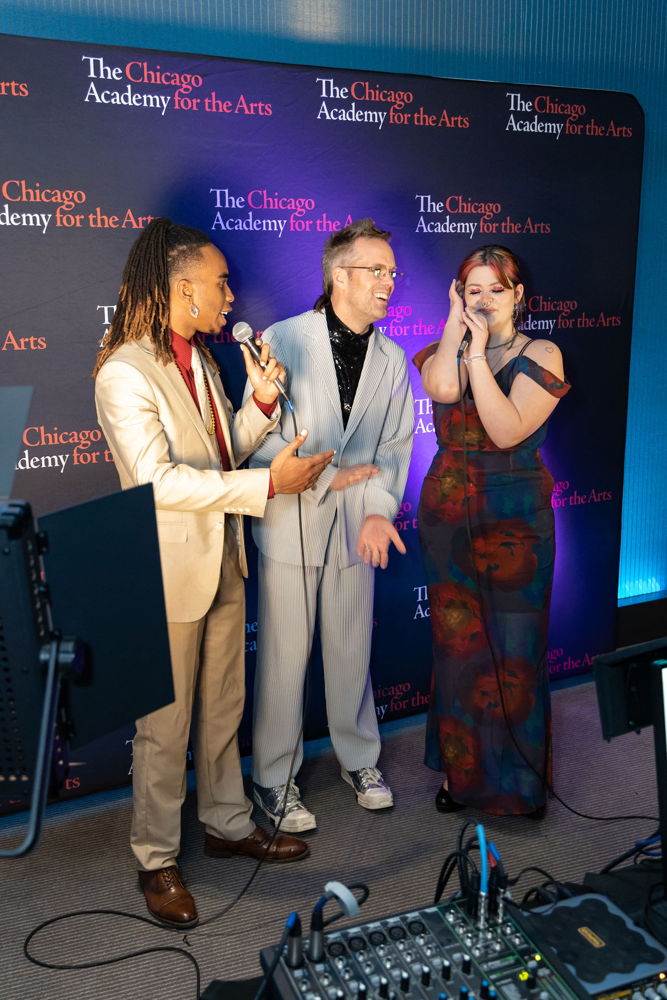 Red Carpet Hosts, Asim Baraka (Musical Theatre '23) and Zoe Finkelman (Visual Arts '23) interview Justin Tranter (Musical Theatre '98). (CREDIT: Michele Marie Photography MicheleMariePhotography.com)