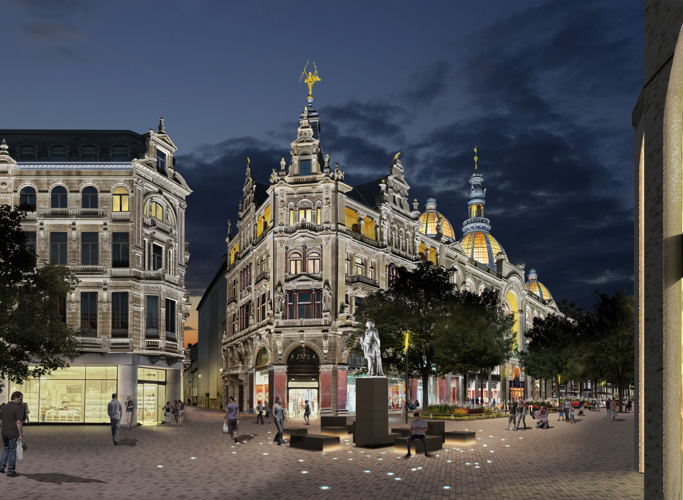Toekomstbeeld nachtbeeld Meir uit wedstrijdconcept ©SWECO