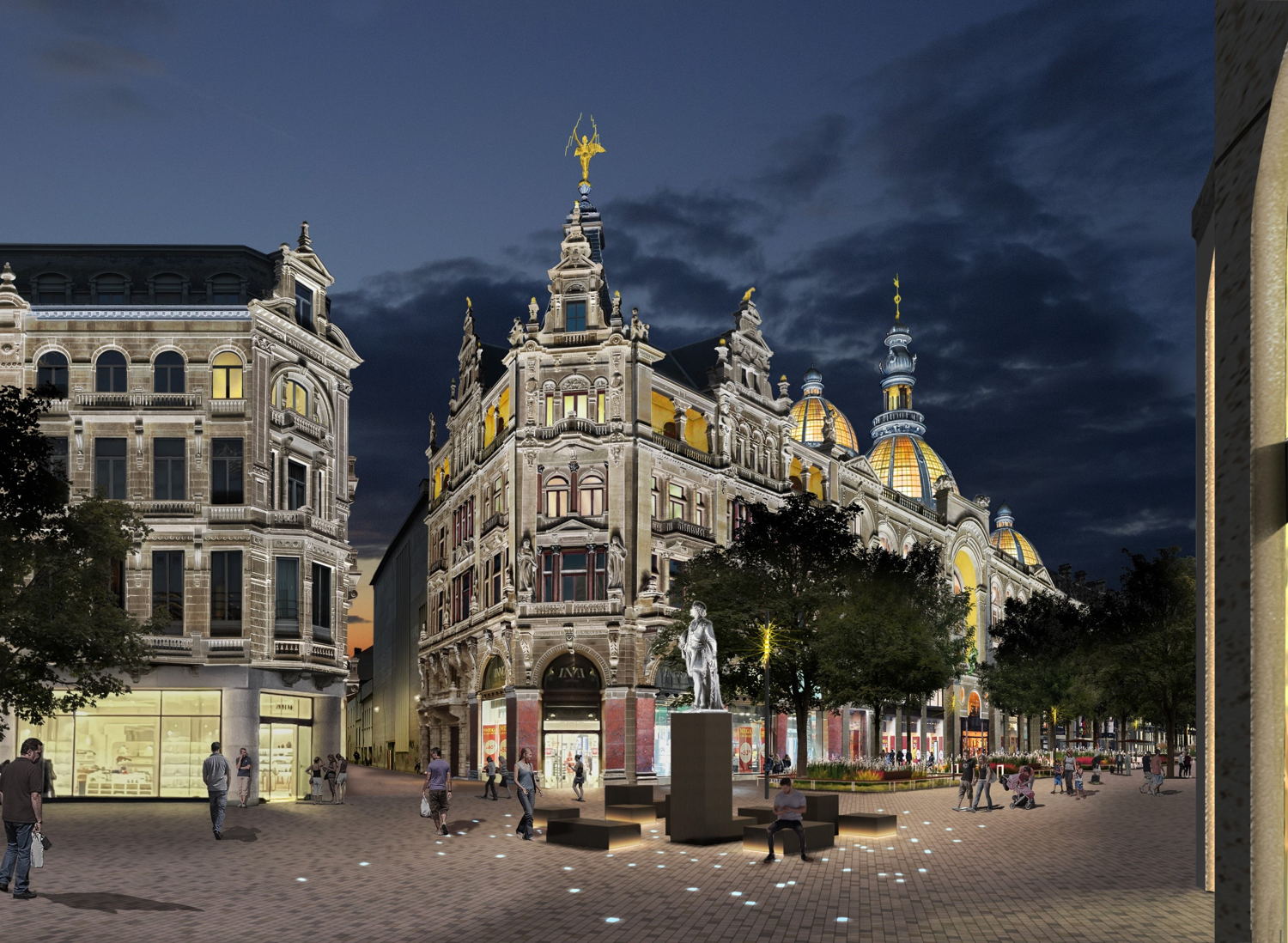 Toekomstbeeld nachtbeeld Meir uit wedstrijdconcept ©SWECO