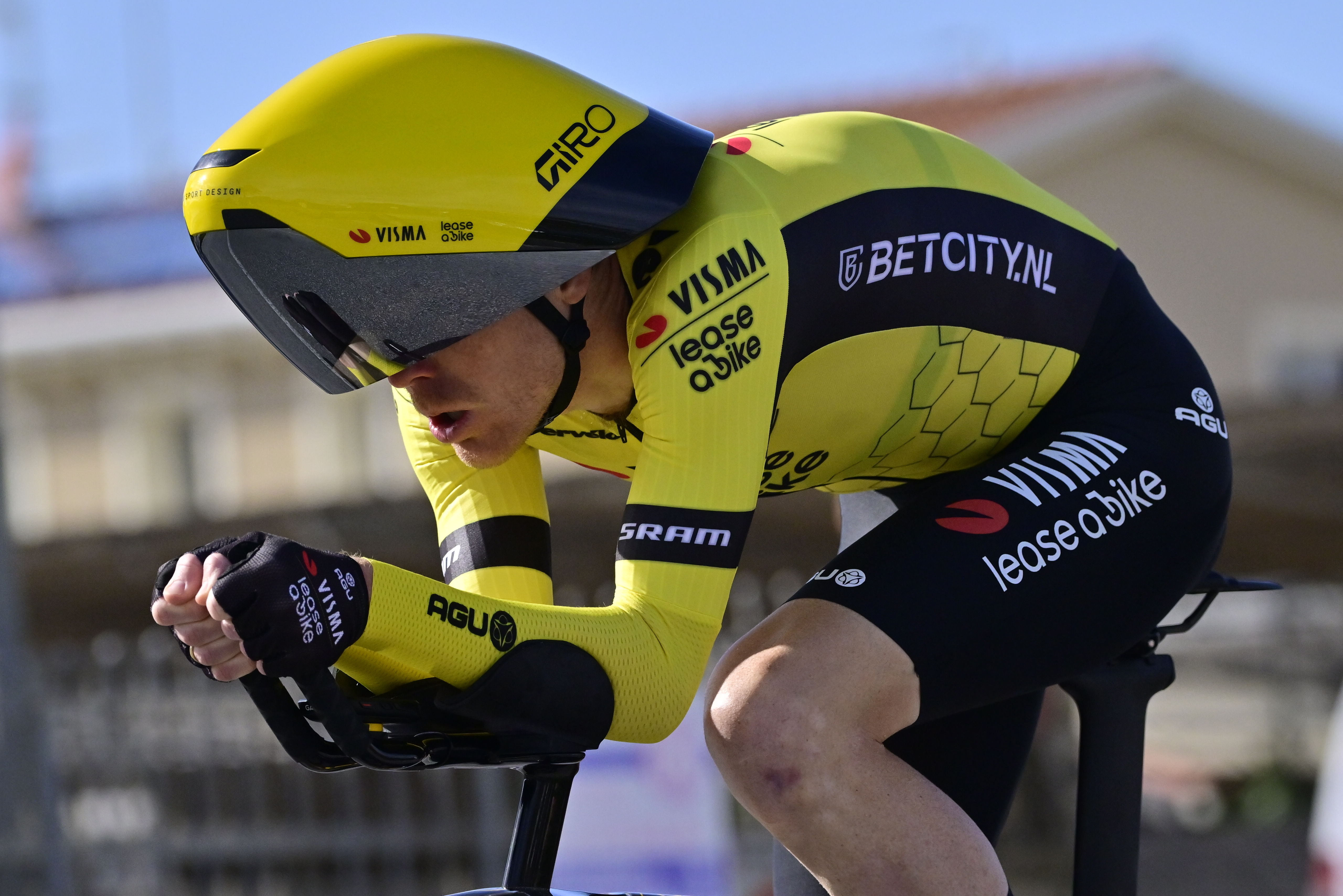 Team Visma-Lease a Bike's new time trial helmet.
