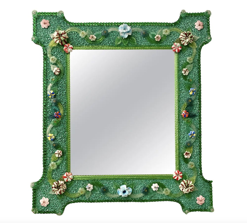 Enchanting Venetian Murano Glass Mirror with Multicolor Flowers, $10,048 I www.1stdibs.com