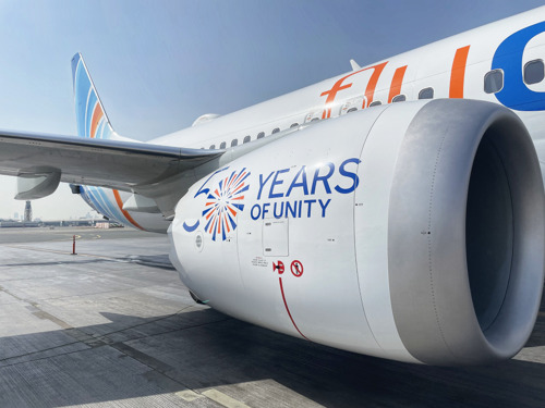 flydubai participates at the Dubai Airshow with one of its Boeing 737 MAX 8 aircraft