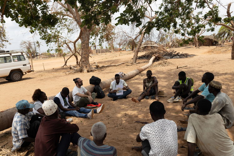 The MSF team conducts group psychoeducational activities for community members in Nanguassi, Mecufi district, Cabo Delgado province of northern Mozambique, who were severely affected by the effects of cyclone Chido. | Date taken: 02/01/2025 | Photographer: Costantino Monteiro | Location: Mozambique 