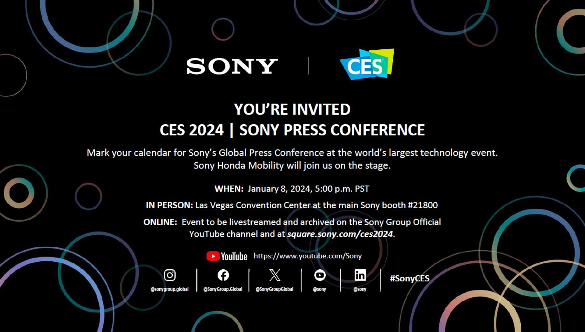 Sony al CES 2024, conferenza stampa per conoscere tutte le novità l'8  gennaio