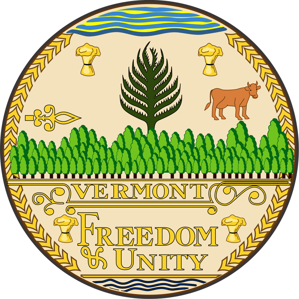 Seal of Vermont featuring a red Devon cow