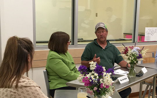 New Hampshire farmer Pooh Sprague explains shortcomings of USDA Organic enforcement to Congresswoman Annie Kuster. Ms. Kuster was on a listening tour in preparation for upcoming Farm Bill discussions in D.C.