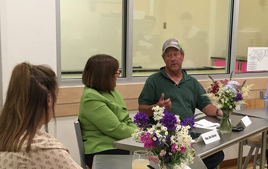 New Hampshire farmer Pooh Sprague explains shortcomings of USDA Organic enforcement to Congresswoman Annie Kuster. Ms. Kuster was on a listening tour in preparation for upcoming Farm Bill discussions in D.C.