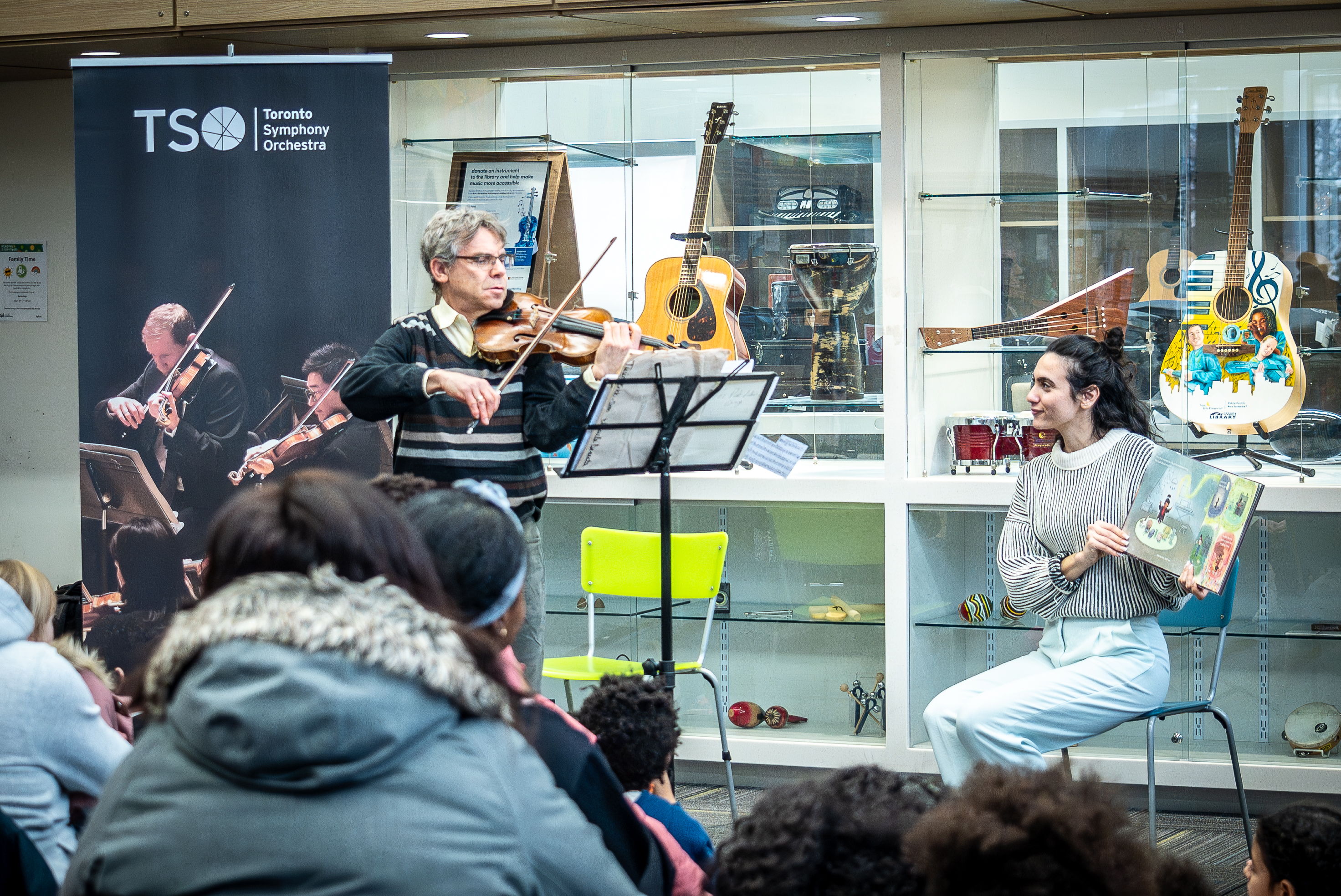 Symphony Storytime at the TPL Parkdale Branch with TSO Violin James Wallenberg. January 19, 2024. (Photo by Allan Cabral/Courtesy of the Toronto Symphony Orchestra)