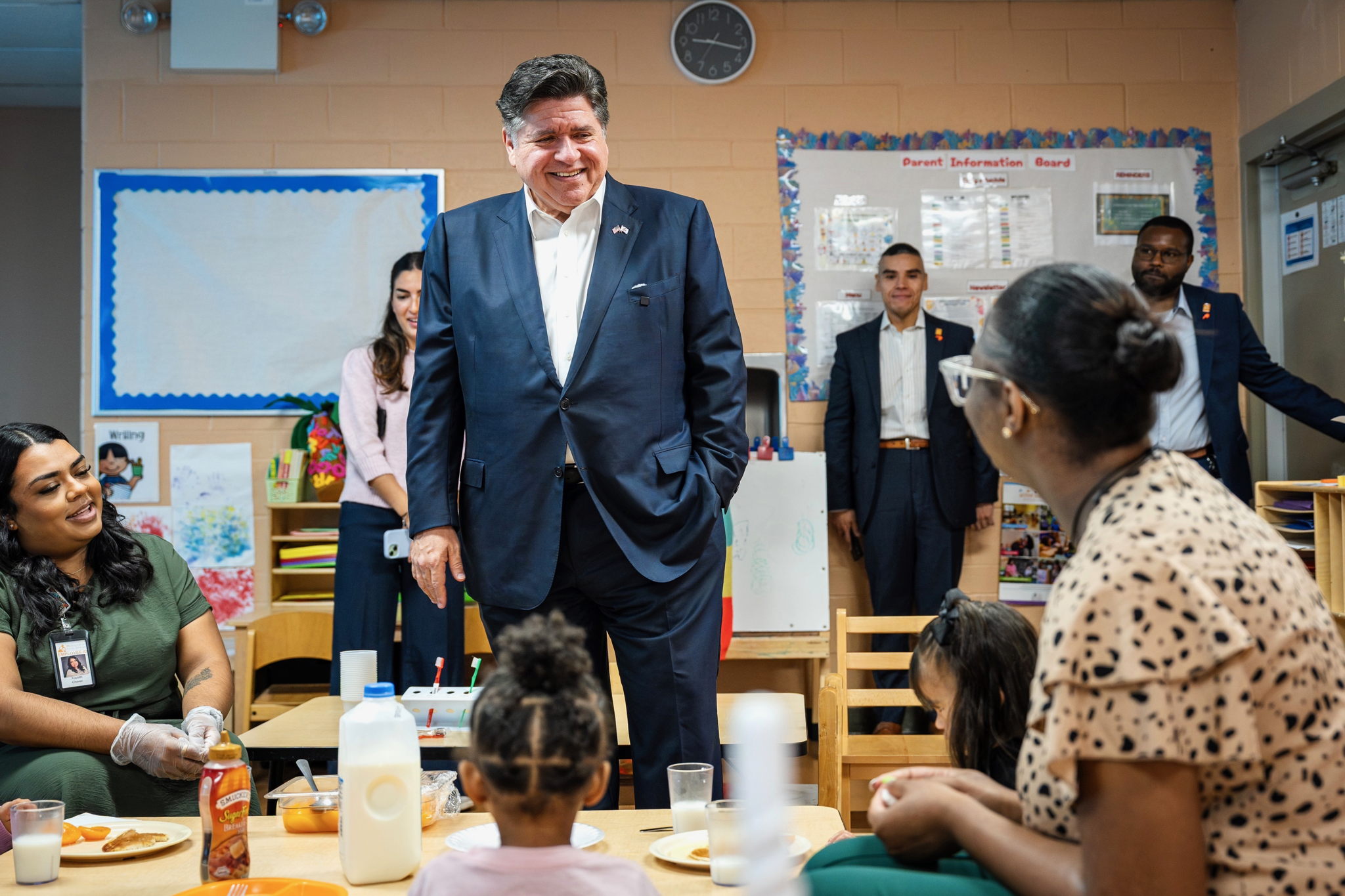 Governor Pritzker meets students and childcare providers at the Metropolitan Family Services Learning and Wellness Center, a daycare in Back of the Yards. Governor Pritzker meets students and childcare providers at the Metropolitan Family Services Learning and Wellness Center, a daycare in Back of the Yards.