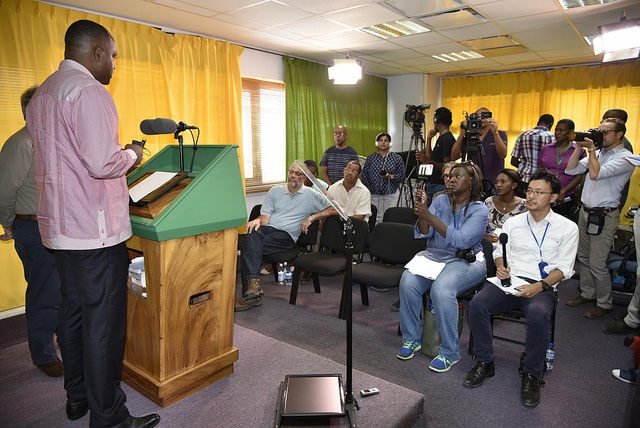 UN Secretary-General and Prime Minister of Dominica hold a joint press briefing.
