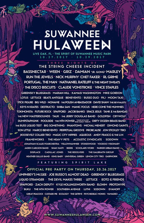 Suwannee Hulaween Announces Phase 2 Lineup for October 27-29 2017 Event at The Spirit of the Suwannee Music Park in Live Oak, Florida