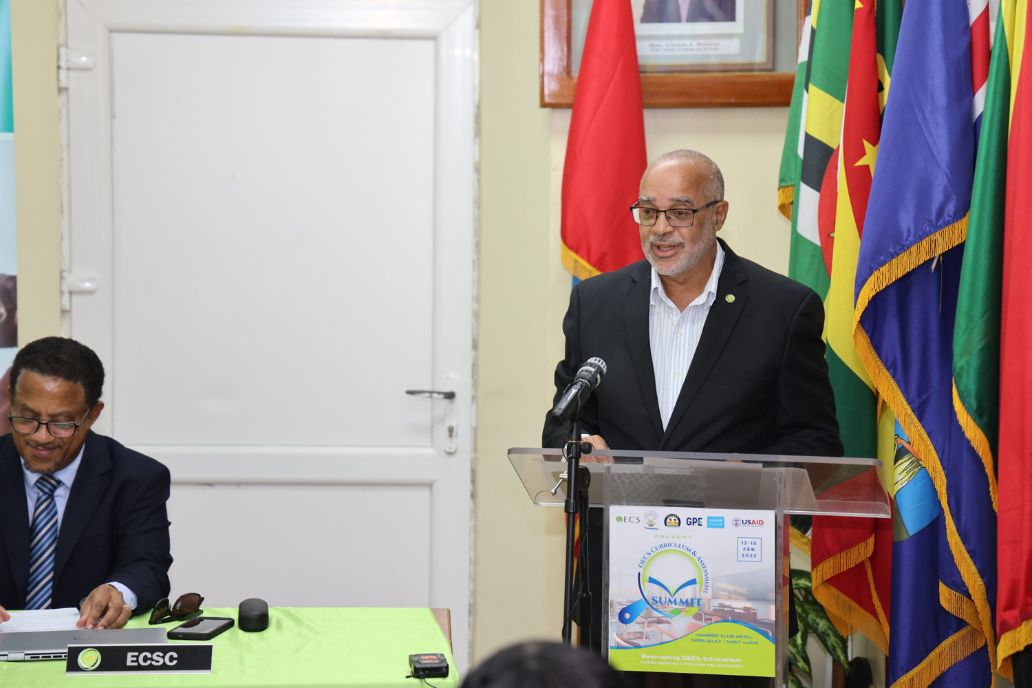 Dr Didacus Jules, Director General of the OECS gives remarks at the Sub-Grant Agreement Signing Ceremony.