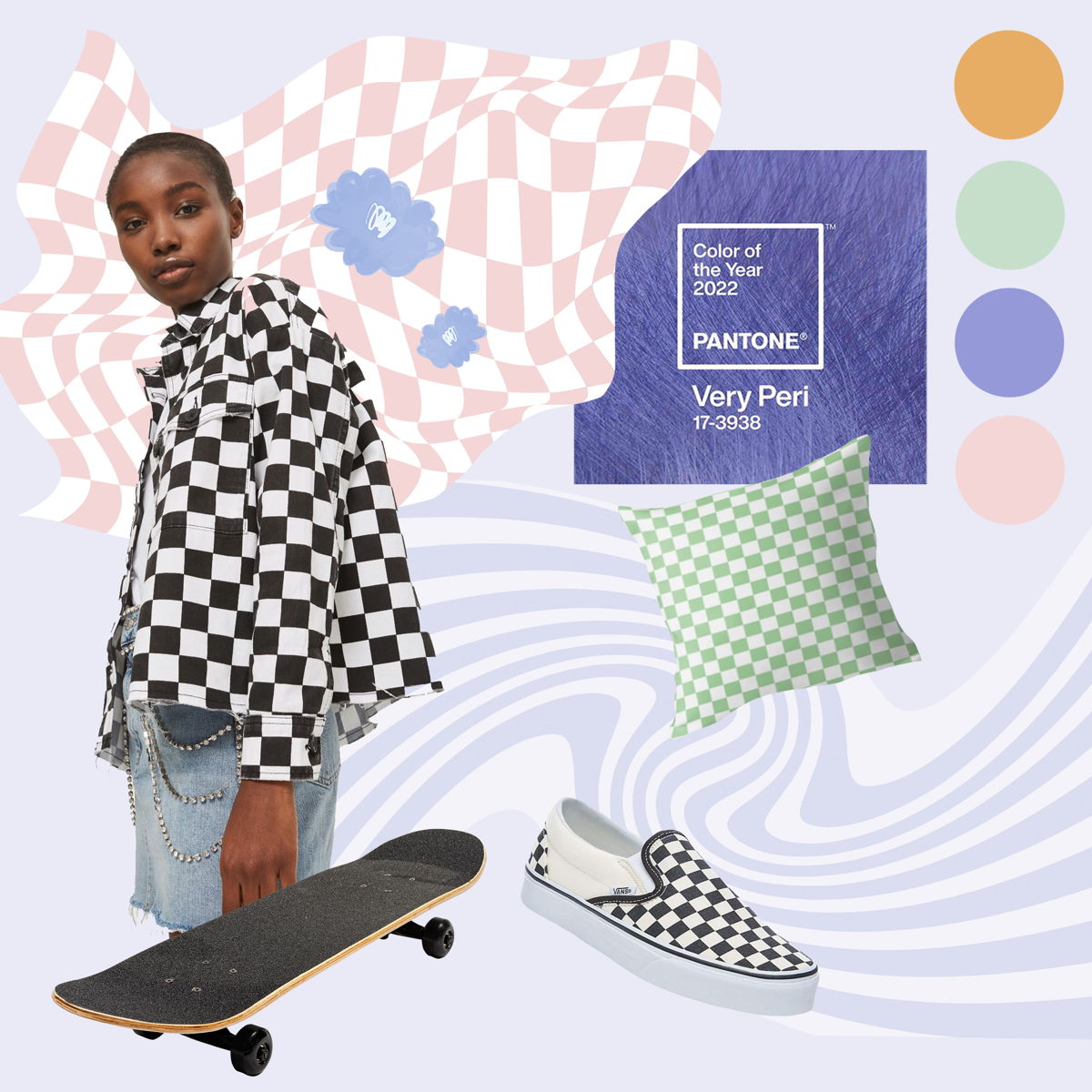 Hovia designer's mood board for the new collection captures the vibe of the checkerboard trend.