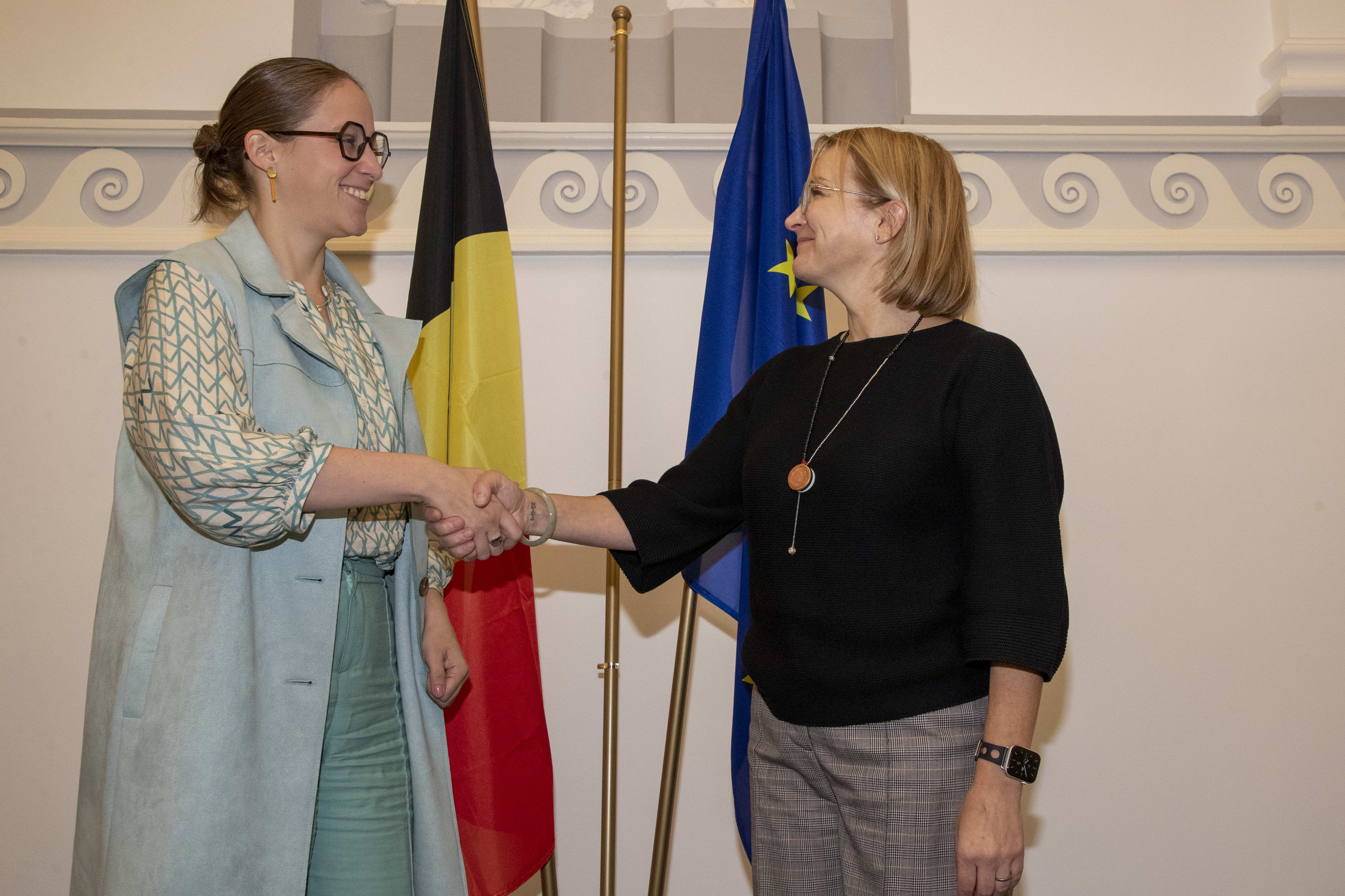 Belgian State Secretary for Asylum and Migration policy Nicole de Moor and new European return coordinator Mari Juritsch ©BELGA PHOTO (NICOLAS MAETERLINCK)