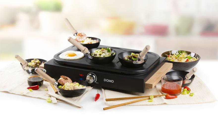 DO8719W Gourmet/wokset - Wooden design - 2-in-1