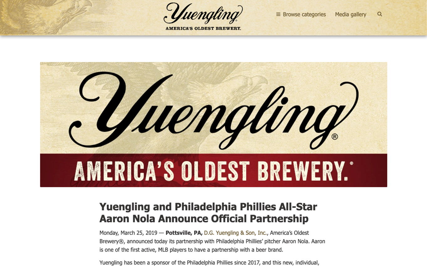 Yuengling and Philadelphia Phillies All-Star Aaron Nola Announce Official Partnership