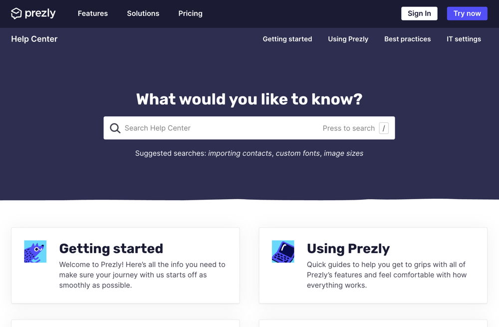 Our new Help Center uses Prezly as a back end for all its content: https://www.prezly.com/help