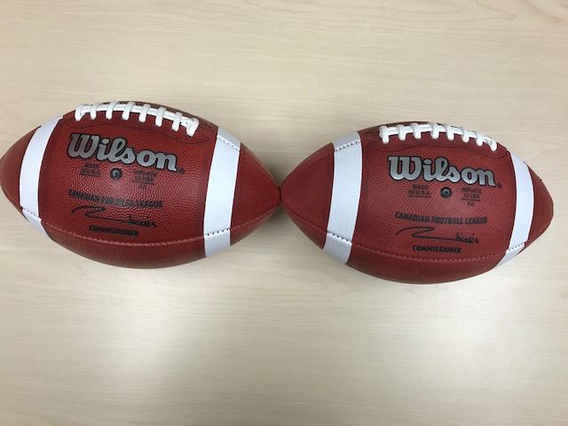 New CFL football (left) compared to old CFL football (right). 