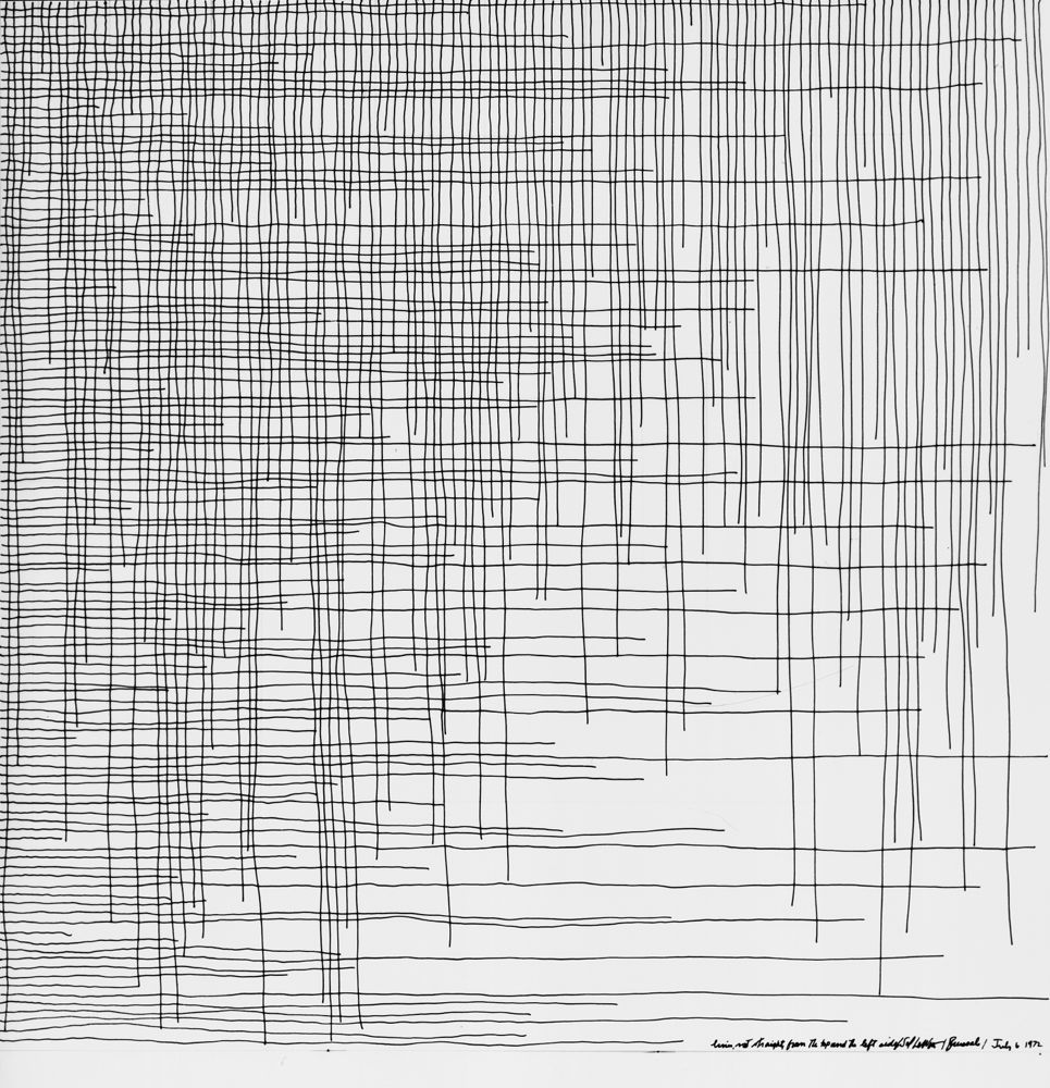 Lines, not Straight, from the Top and the Left Side, 1972, pen on paper, 36,3 x 36,3 cm, Herbert Foundation (Ghent)  