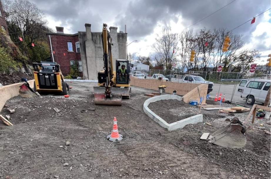 New curb recently installed at the Kirkpatrick Street parking lot