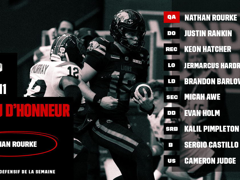 Tableau d’honneur de la LCF : Semaine 11 – Rourke nommé joueur de la semaine