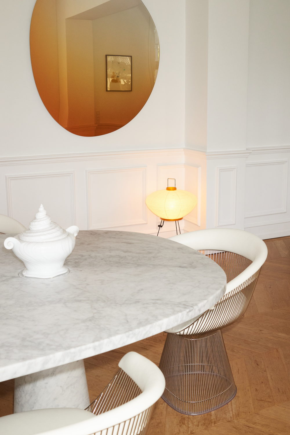 Isamu Noguchi Model 9A Akari Light Sculpture Handcrafted by Ozeki, Japan styled in Teisbaek’s home