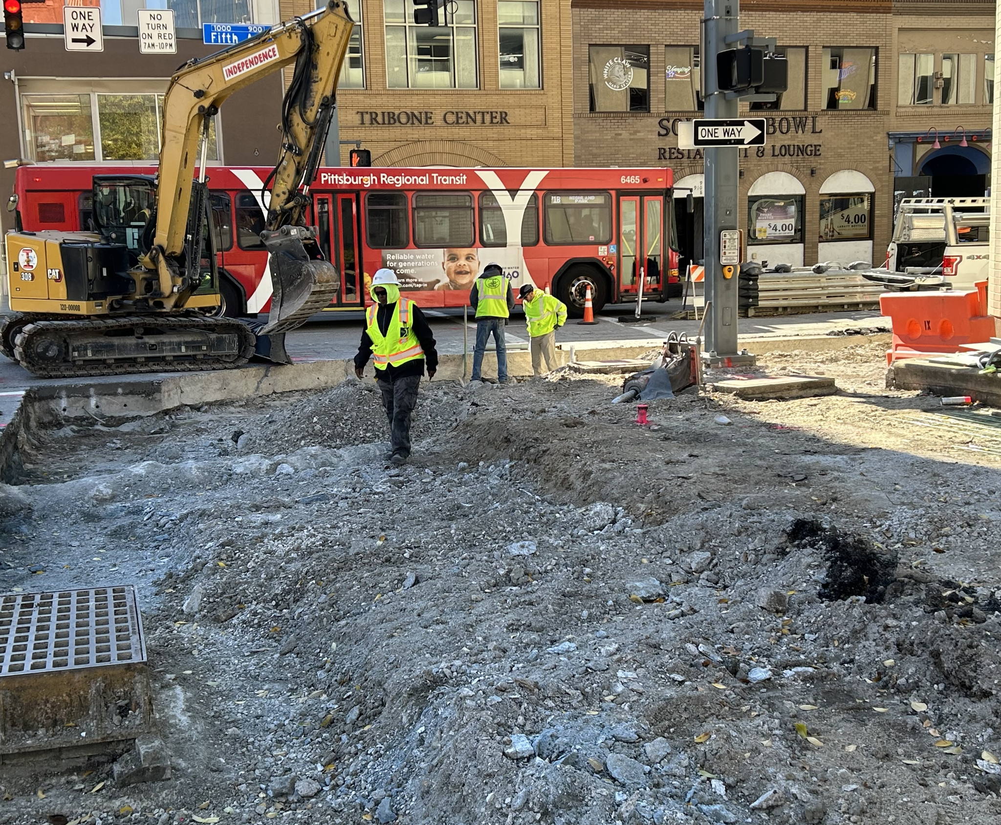 Sidewalk demolition along Washington Place and Fifth Avenue