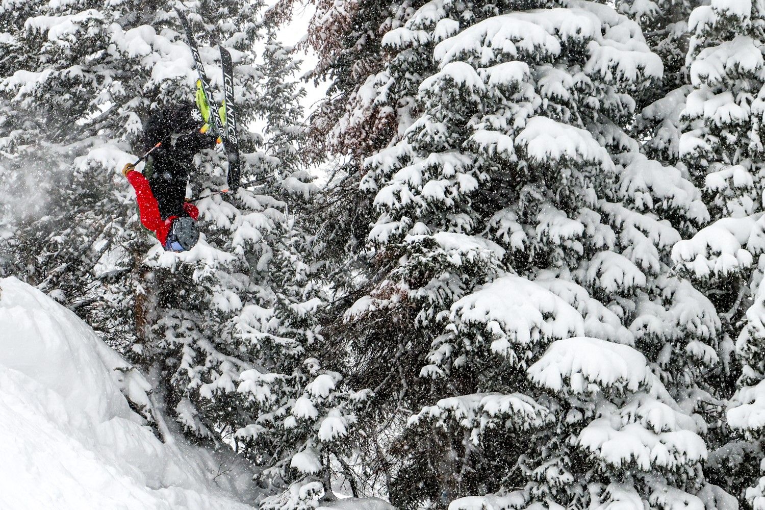 A skier flips for an amazing powder day in Colorado Ski Country USA. Photo courtesy: Loveland Ski Area.