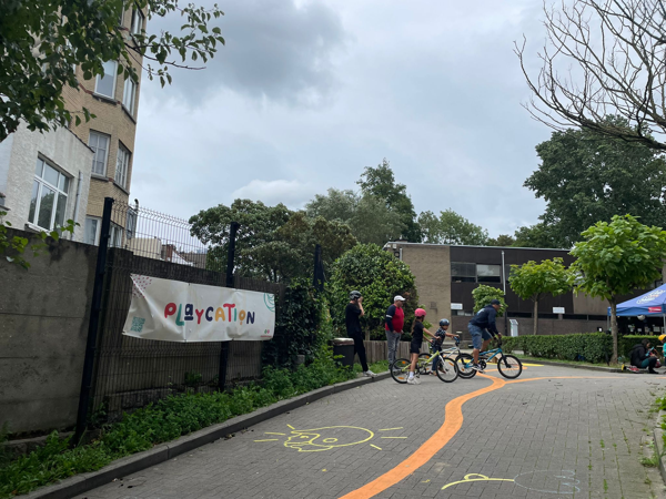 Jacques Van Offelen car park in Uccle transforms into temporary play area 