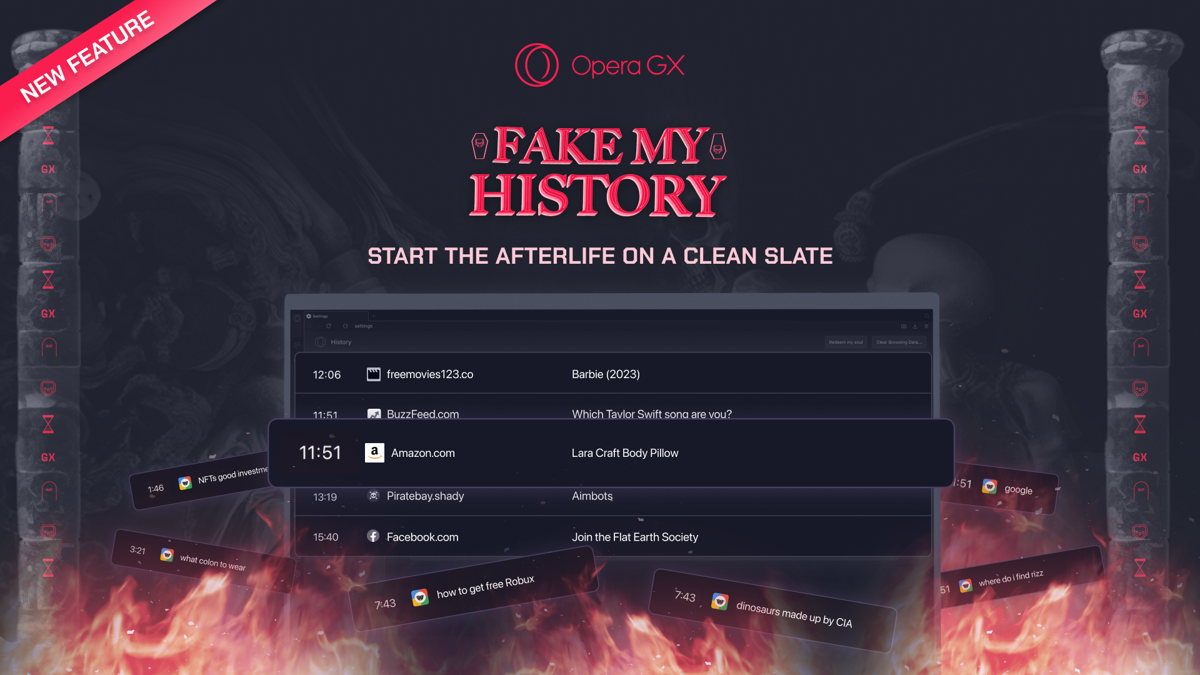 Opera GX presenta “Fake my History”, una función para limpiar tu pasado oscuro de navegación