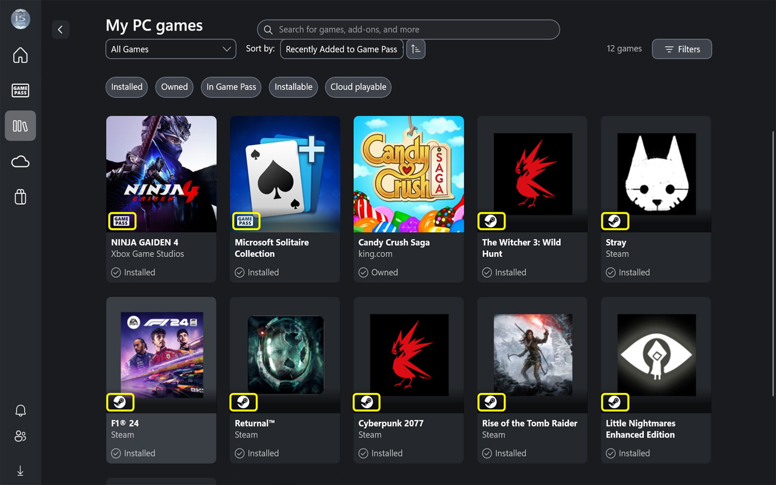 Alle installierten Spiele unterschiedlicher Plattformen sind in einer Bibliothek verfügbar.