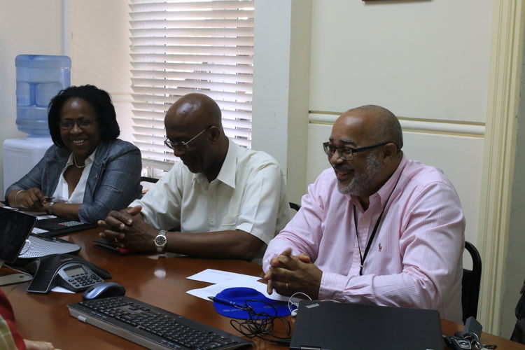 From Left to right: Mrs Josette Edward-Charlemagne Programme Officer, OECS Social & Sustainable Development Division, Ambassador Anthony Severin, Head of International Relations Unit and Dr Didacus Jules, Director of the OECS Commission