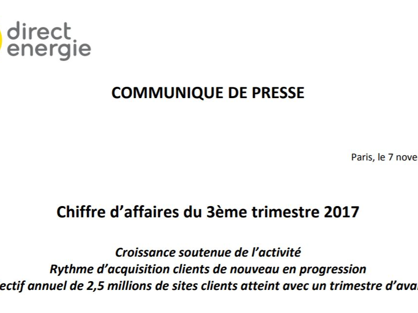 Chiffre d’affaires du 3ème trimestre 2017