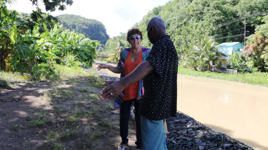 Chairman of the Anse La Raye Council, Mr. Stephen Griffith, on site visit with New Zealand High Commissioner, H.E. Jan Henderson.