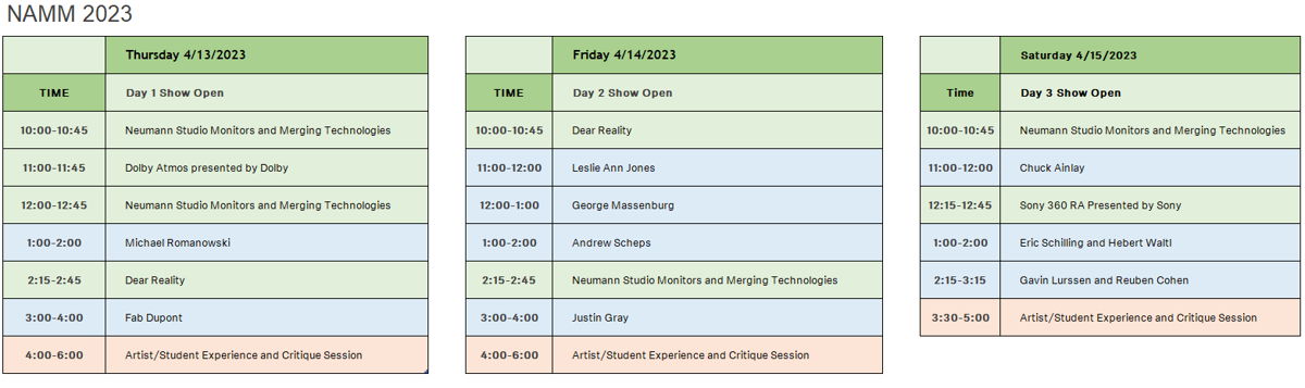 The presentation and product demo schedule in demo room 17400