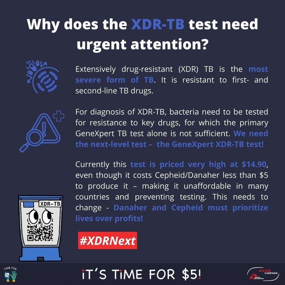 The 'Time for $5' campaign calls on US diagnostics corporation Cepheid, and its parent company Danaher, to drop the price of its lifesaving GeneXpert tests to US$5 a test, so that many more people can get access to fast and accurate disease diagnosis. | Date taken: 01/03/2024 | Copyright: MSF