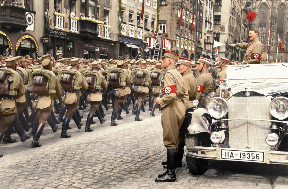 AKG9147081 SA parade past Hitler Nazi Party Rally in Nuremberg in 1936 AKG9147081 SA parade past Hitler Nazi Party Rally in Nuremberg in 1936