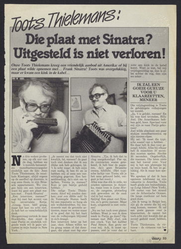 Article about the aborted collaboration with Sinatra © KBR