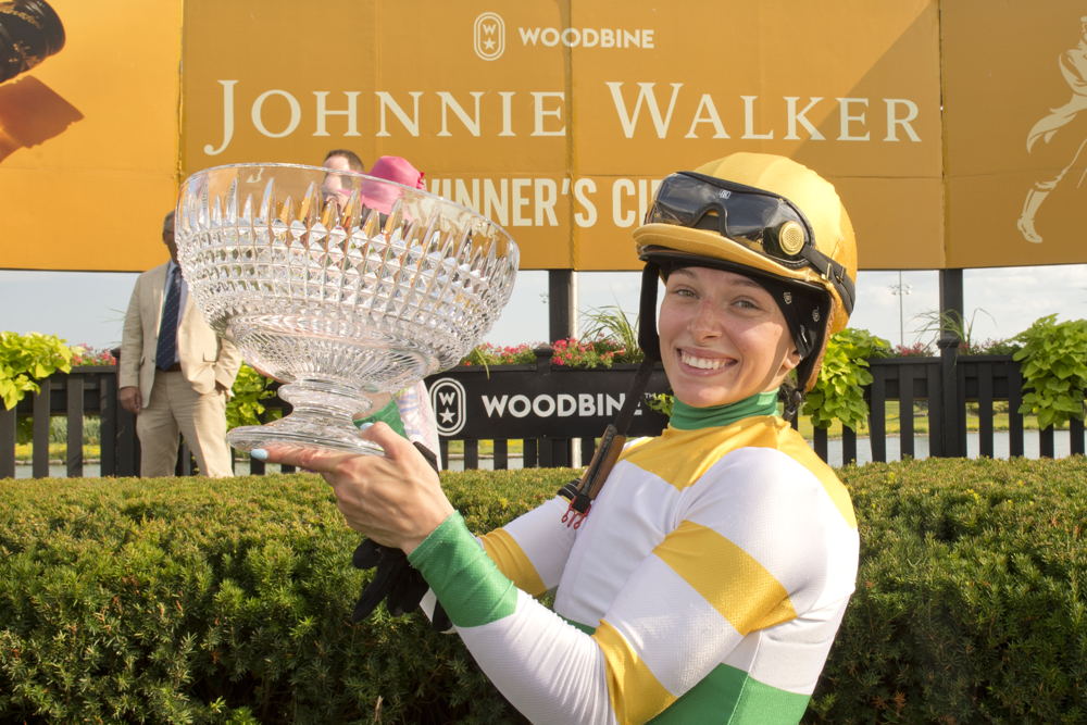 Sofia Vives in the winner's circle for the 2024 Woodbine Oaks presented by Stella Artois 